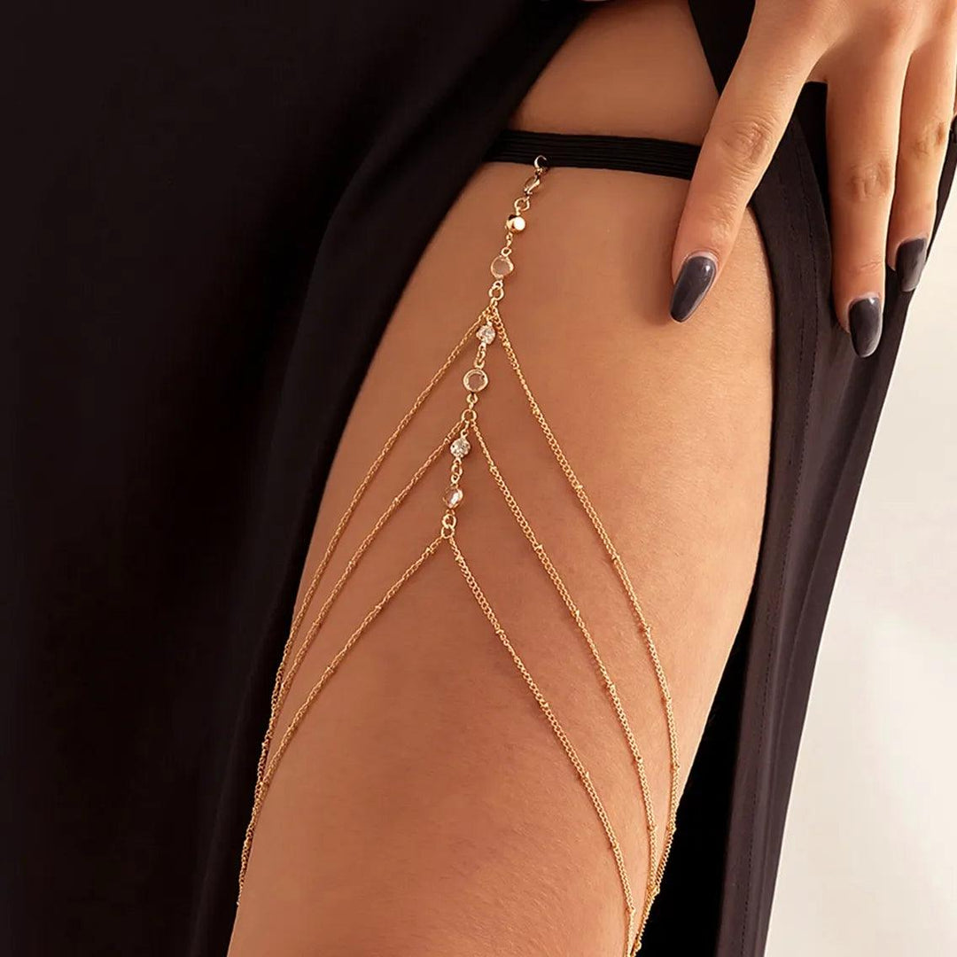 Boho Elastic Band Crystal Leg Thigh Chain for Women Summer Beach Sexy Tassel Multilayer Adjustable Body Jewelry Dress Decorate-THAT FASHION STORE