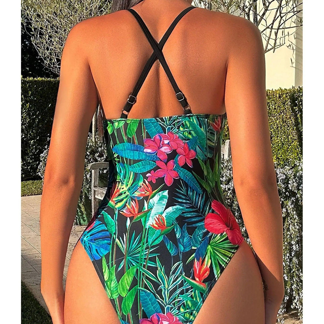 Tropical Print Floral One Piece Swimsuit 2024 New Push Up Swimwear Women Bathing Suit Beachwear Monokini Female Swimming Suits-THAT FASHION STORE