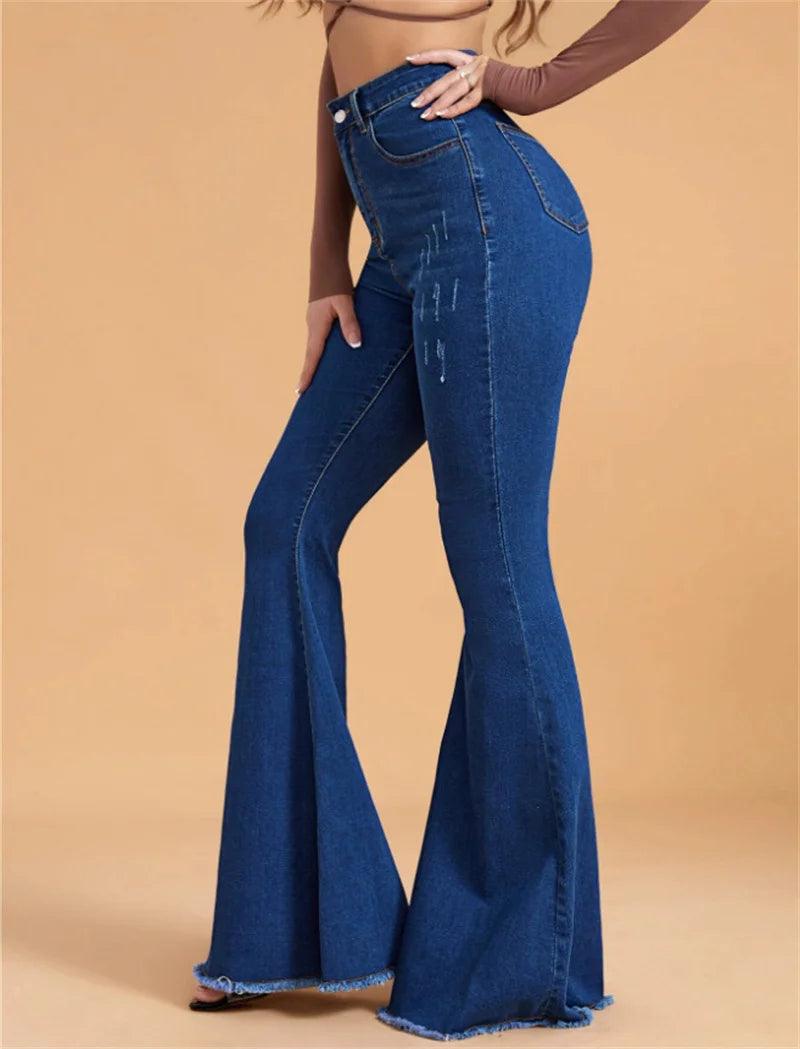 2023 Winter New Women's High Stretch Flared Jeans Fashion Slim Fit Butt Lifting Ripped Denim Pants Casual Ladies Trousers S-2XL-THAT FASHION STORE