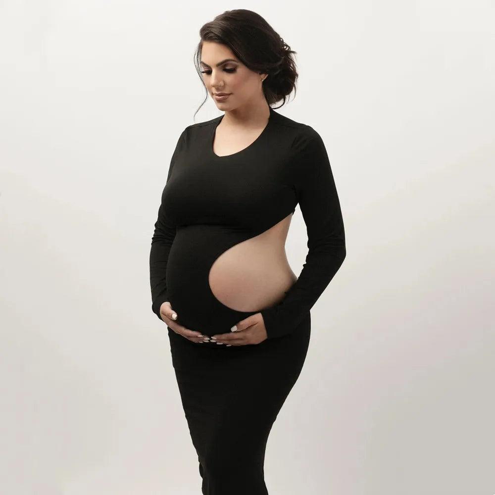 Hollow Out Stretchy Pregnant Woman Vestidos For Photography Long Sleeve Maternity Photo Shoot Dress-THAT FASHION STORE