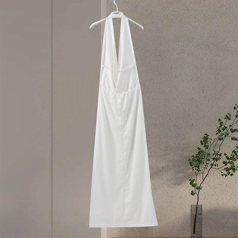 Sexy Halter V-neck Dresses Women Solid Chic Backless Sleeveless Slim Long Sheath Dress 2024 Summer Lady Party Beach Robe-THAT FASHION STORE