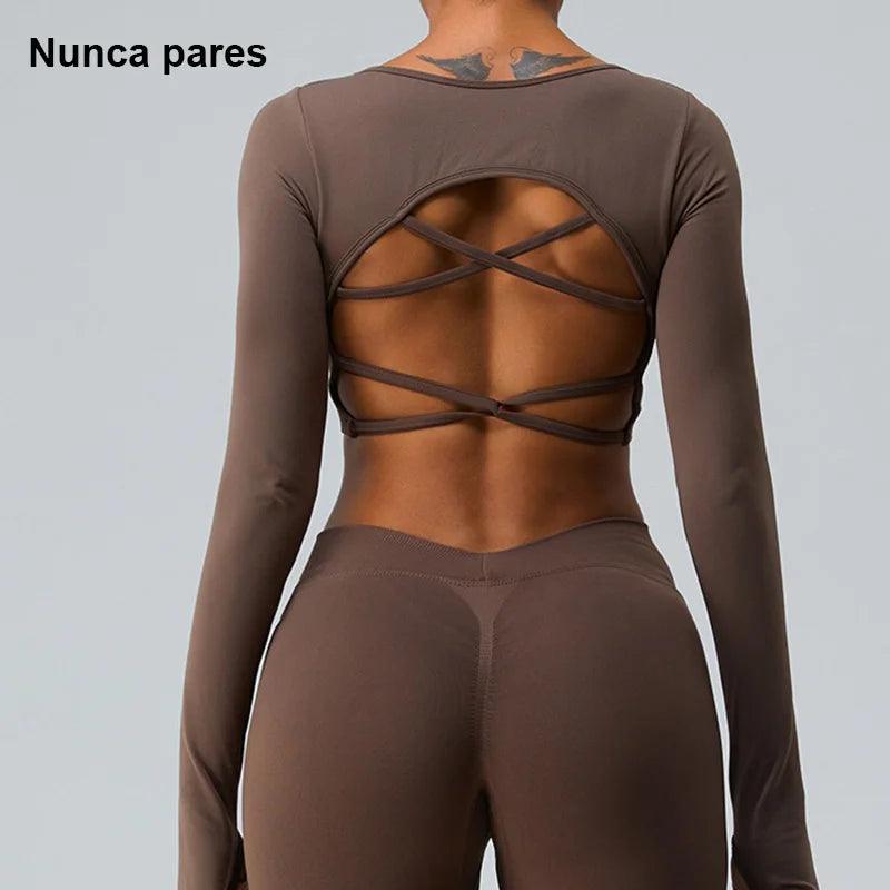 Sports Shirts With Criss Cross Back Fitness High Elasticity Yoga Clothing Sport Crop Tops Gym Top Women-THAT FASHION STORE