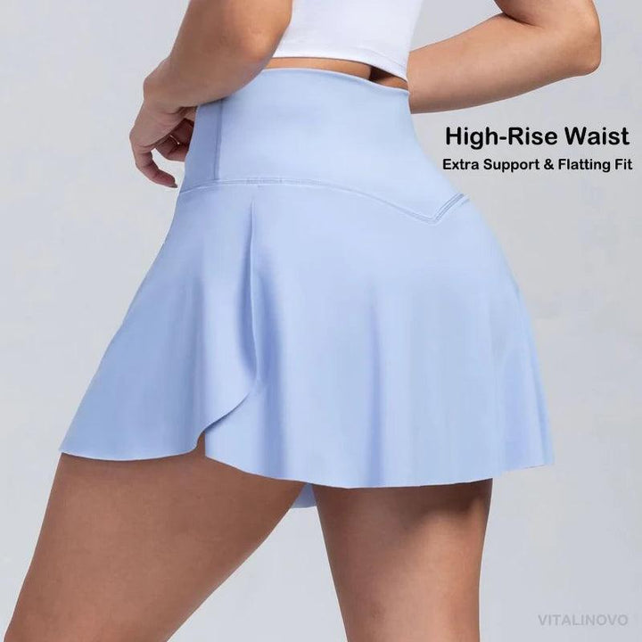 VITALINOVO Women's High Waisted Crossover Tennis Skirts Tummy Control Pleated Golf Skorts Skirts for Women with Shorts Pockets-THAT FASHION STORE