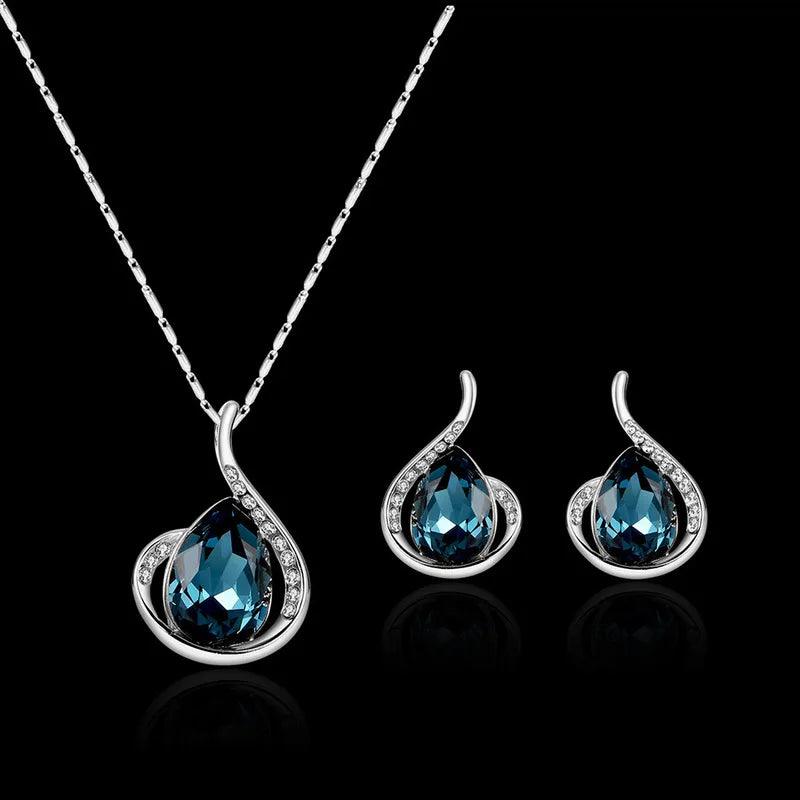 3pcs/set Jewelry Sets Women Elegant Waterdrop Rhinestone Pendant Necklace Hook Earrings Jewelry Set-THAT FASHION STORE