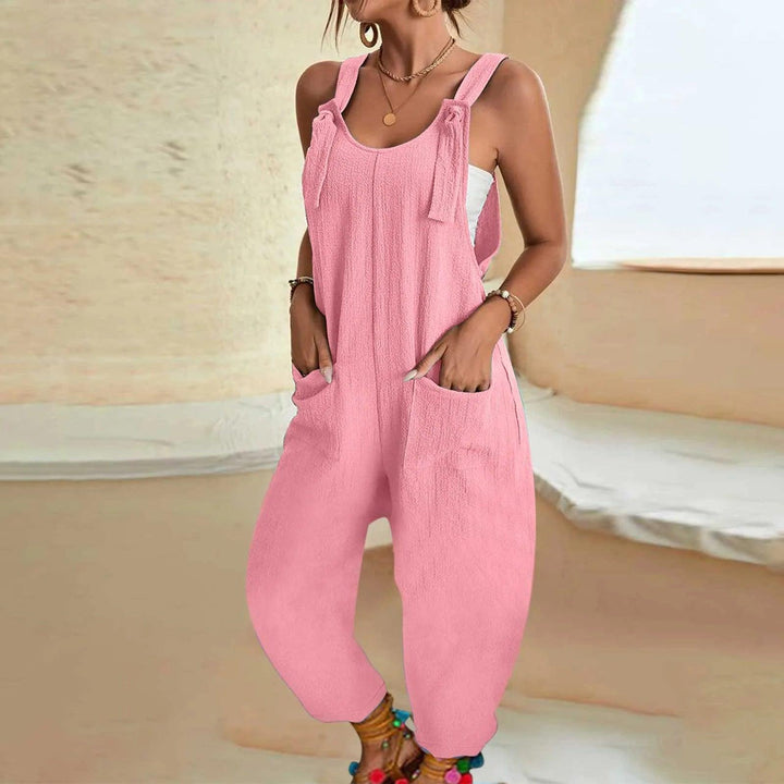 Women's Casual Summer Short Rompers Overalls 2024 Loose Sleeveless Tie Knot Strap Jumpsuits with Pockets Loose Casual Romper-THAT FASHION STORE