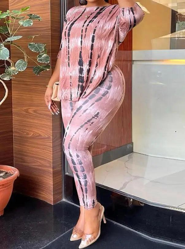 New Fashion 2023 Summer Casual Womens Two Piece Sets Outfit Tie Dye Print Twisted Backless Top & Pants Set Sexy Female Suit-THAT FASHION STORE