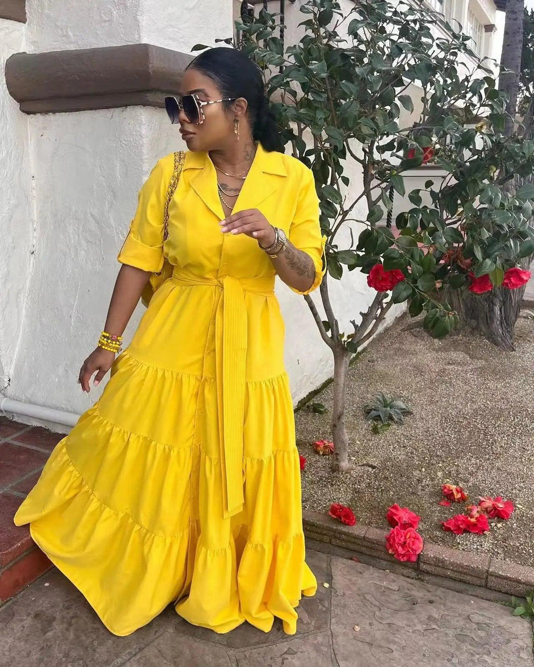 Summer Button Down Shirt Dress Women Casual Solid Turn Down Collar Half Sleeve Ruched Party Club Maxi Dress Women Pleated Dress-THAT FASHION STORE