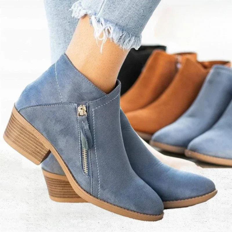 Women's Ankle Boots Winter Low Heel Suede Leather Boots Platform Punk Ladies Solid Color High Heel Shoes for Women Dropshipping-THAT FASHION STORE