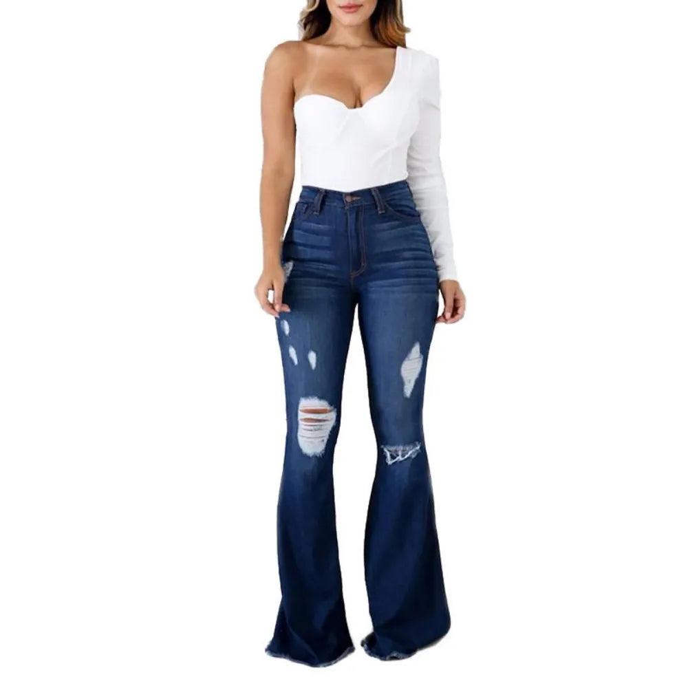 2023 New High Waist Ripped Flared Jeans For Women Fashion Slim Hip Lift Stretch Denim Pants Street Casual Female Trousers S-3XL-THAT FASHION STORE