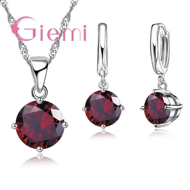 925 Sterling Silver Pendant Necklace Earrings For Women Engagement Fashion Jewelry Set Trendy Austrian Crystal Wholesale-THAT FASHION STORE