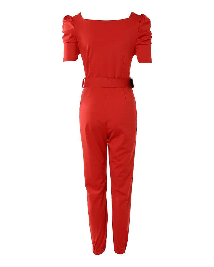 Women's Front Zipper Jumpsuit with Belt Loose Sleeve Casual Fashion Summer-THAT FASHION STORE