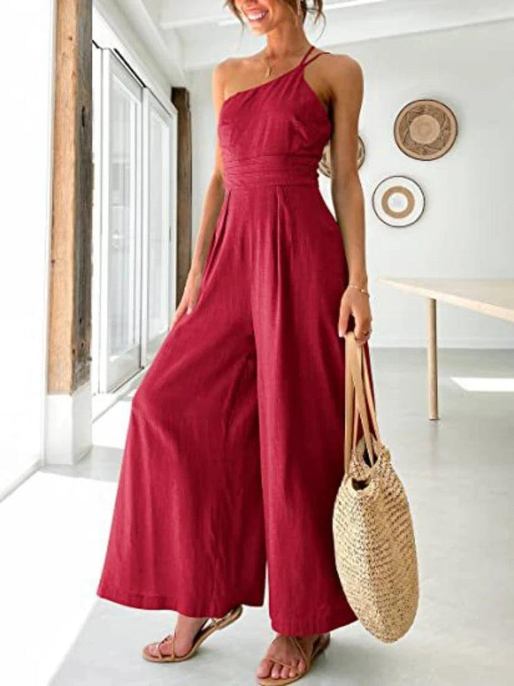 Women's Jumpsuit Single Shoulder Strap Pleated High Jumpsuit-THAT FASHION STORE