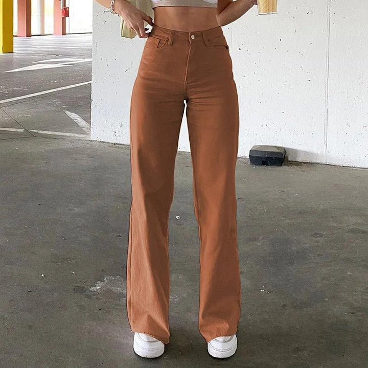 Women Jeans Straight Pants Solid Zipper High Waist Denim Ankle Length Loose Pockets Slight Strech Spring 2024 Streetwear-THAT FASHION STORE