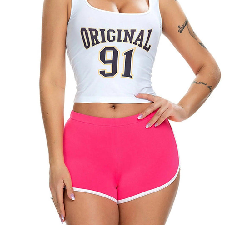 2024 Summer Women'S Fashion Fitness Shorts Dancewear Gym Workout Summer Mid-Rise Elastic Waistband White Edge Booty Yoga Shorts-THAT FASHION STORE