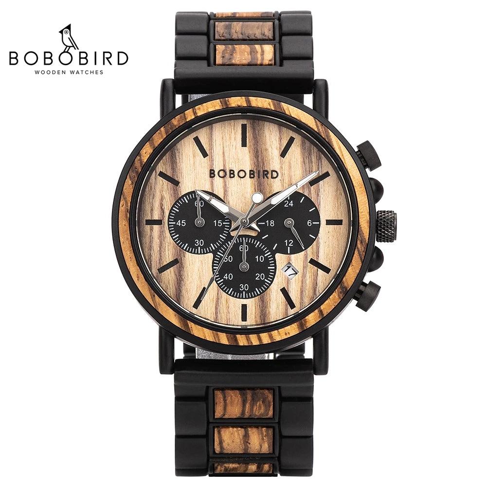 BOBO BIRD Wooden Watch Men erkek kol saati Luxury Stylish Wood Timepieces Chronograph Military Quartz Watches Custom Wood Gift-THAT FASHION STORE