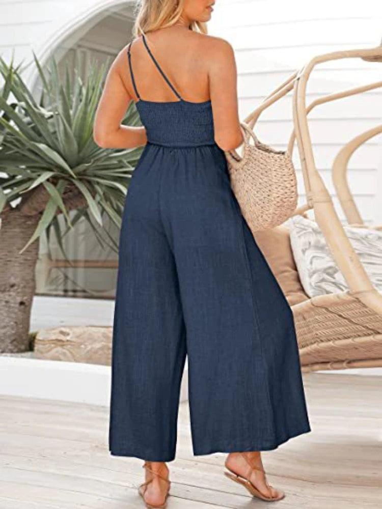 Women's Jumpsuit Single Shoulder Strap Pleated High Jumpsuit-THAT FASHION STORE