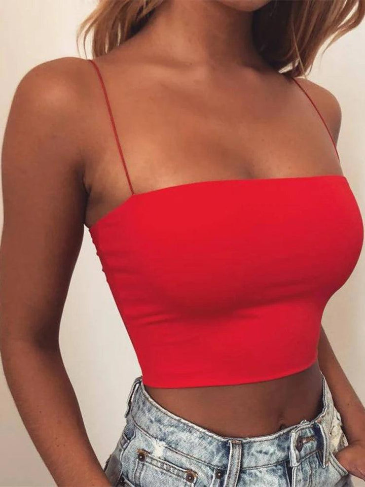 2024 New Fashion Women Spaghetti Strap Crop Top Sexy Bodycon Sleeveless Cami Tube Top Basic Plain Camisole-THAT FASHION STORE