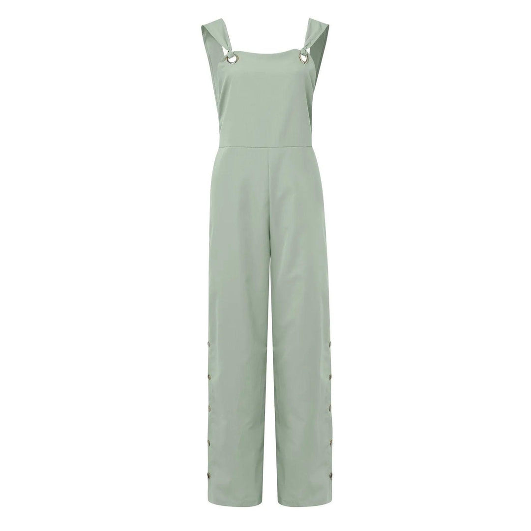 Women's Summer Sleeveless Twisted Knot Cotton Linen Strappy Jumpsuit Side Button Opening Loose Long Pants Women Playsuit Overall-THAT FASHION STORE