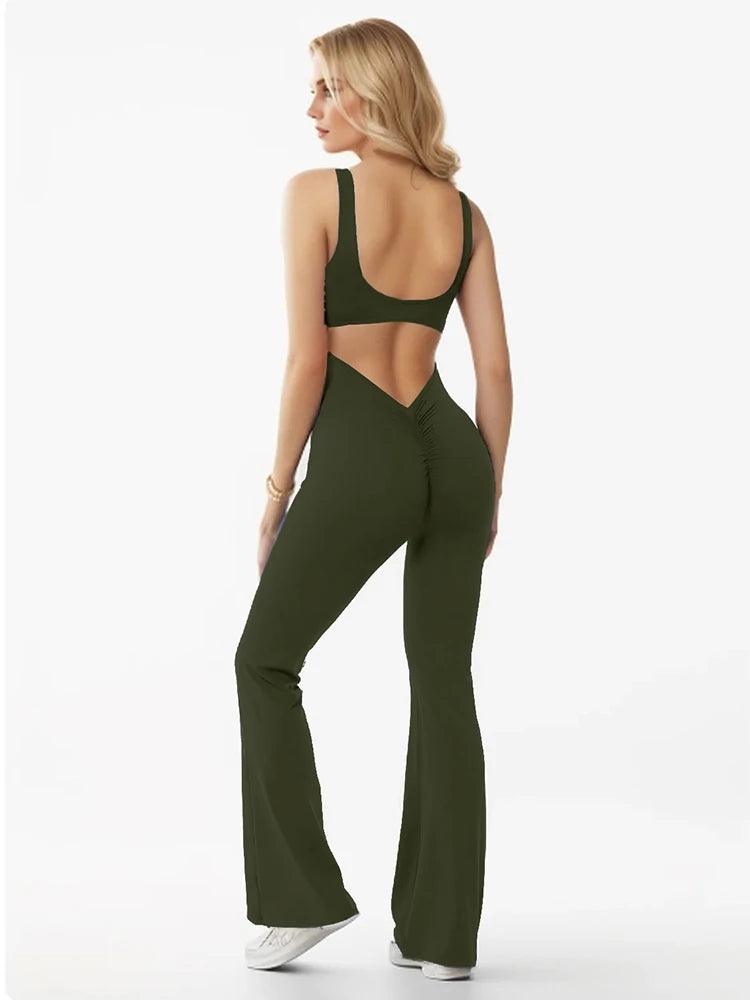 Hollow Out Beauty Back Women Wide-leg Peach Butt Running Fitness Yoga Bodysuit Sexy Backless Jumpsuits-THAT FASHION STORE