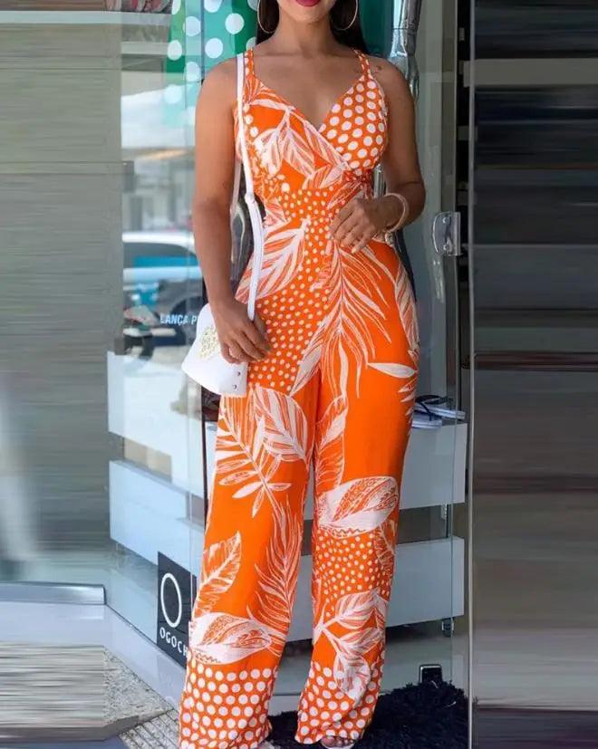 2023 Woman Long Jumpsuits Elegant Sexy Tropical Print New Fashion Spaghetti Strap Jumpsuit Casual Female Clothing Outfits Summer-THAT FASHION STORE