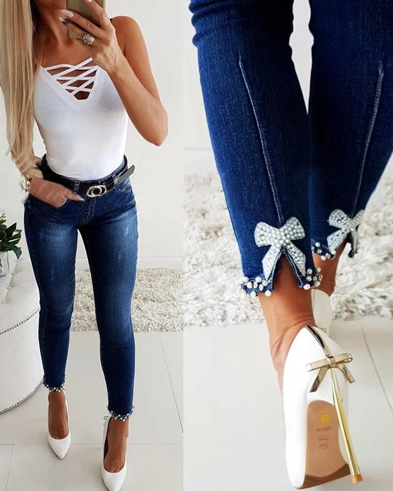 Fashion Skinny Jeans Female Summer Casual Pants Trousers Ladies Vintage High Waisted Jeans Women Bleached Women's Pencil Pants-THAT FASHION STORE