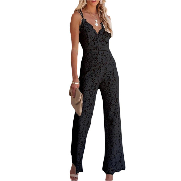 Women's Sexy Lace Floral Jumpsuit Summer V Neck Solid Color Sleeveless Backless Bodycon Long Romper Playsuit Party Clubwear-THAT FASHION STORE