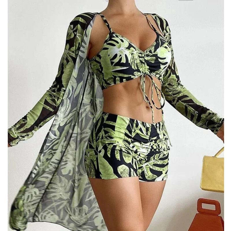 Summer Print Swimsuits Tankini Sets Female Swimwear Push Up For Beach Wear Three-Piece Bathing Suits Pool Women's Swimming Suit-THAT FASHION STORE