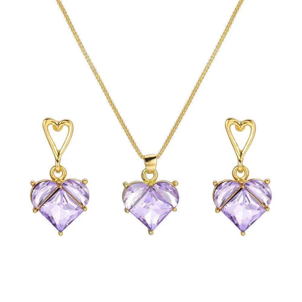 New Fashion Earrings Necklaces Set for Women Heart-shaped Zircon Pink Crystal Pendant Necklace Women's Jewelry Exquisite Gifts-THAT FASHION STORE