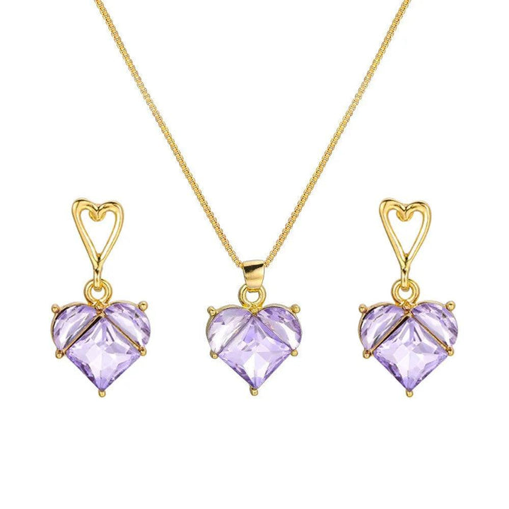 New Fashion Earrings Necklaces Set for Women Heart-shaped Zircon Pink Crystal Pendant Necklace Women's Jewelry Exquisite Gifts-THAT FASHION STORE