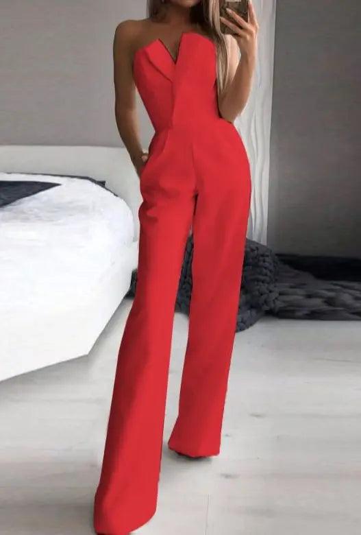 Jumpsuits for Women Jumpsuits Sexy Strapless Slim Office Lady Elegant Chic Sleeveless Black White Red Casual Romper Bodysuit-THAT FASHION STORE