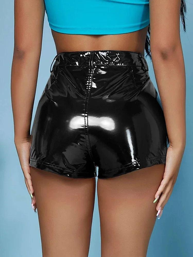 Shiny Patent Leather Shorts Women High Waist Faux Latex Hot Pants With Pocket Ladies Summer Bodycon PU Biker Shorts New Custom-THAT FASHION STORE