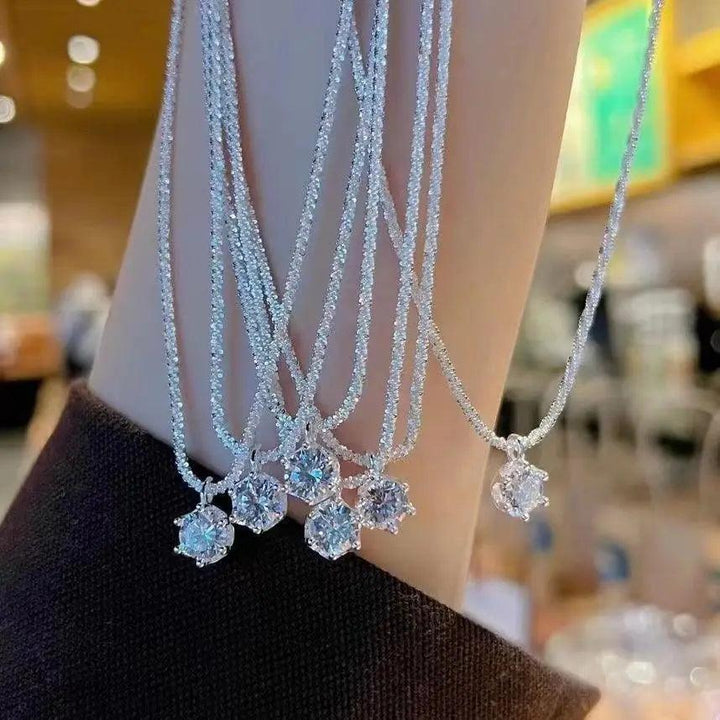 Popular S925 Sterling Silver Sparkling Necklace for Women Light Luxury Round White Diamond Pendant Galaxy Collar Chain Jewelry-THAT FASHION STORE