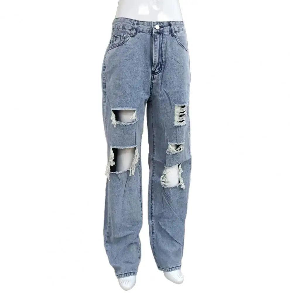 Women Jeans Zipper Fly Wide Leg Lady Denim Pants High Waist Women Denim Trousers No Stretch Women Ripped Loose Fit Jeans-THAT FASHION STORE