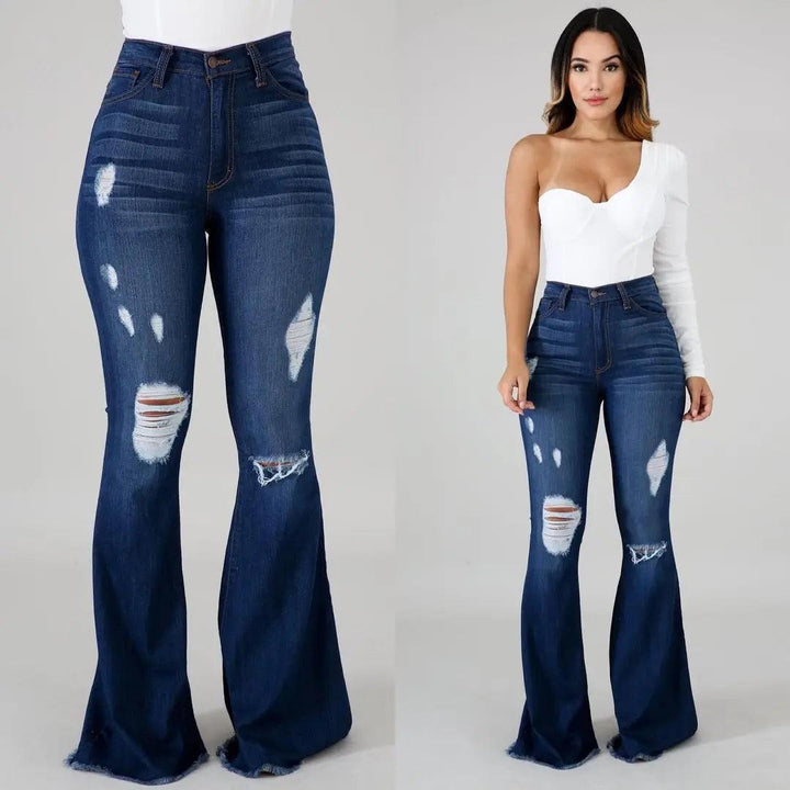 2023 New High Waist Ripped Flared Jeans For Women Fashion Slim Hip Lift Stretch Denim Pants Street Casual Female Trousers S-3XL-THAT FASHION STORE