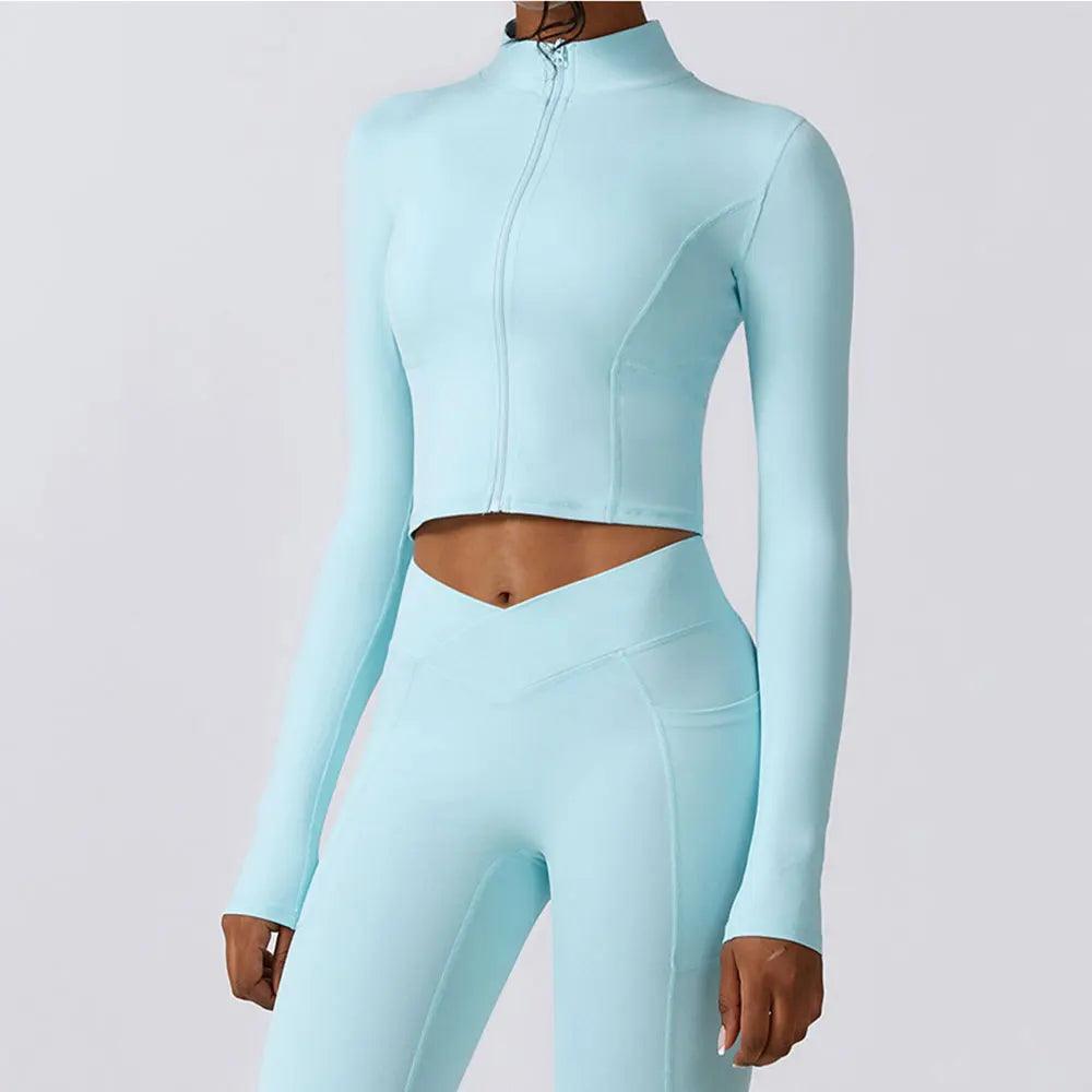 Zipper Sports Top Women Gym Long Sleeve for Fitness Coat Running Women Clothing Running Workout Tights Gym Tops Yoga Shirts-THAT FASHION STORE