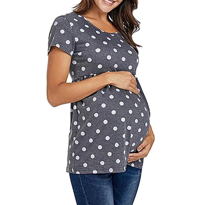 Women Pregnancy Casual T Shirt Maternity Summer Short Sleeve Dot Print Tees Tops Pregnant Tunic Blouse Maternity Clothing-THAT FASHION STORE