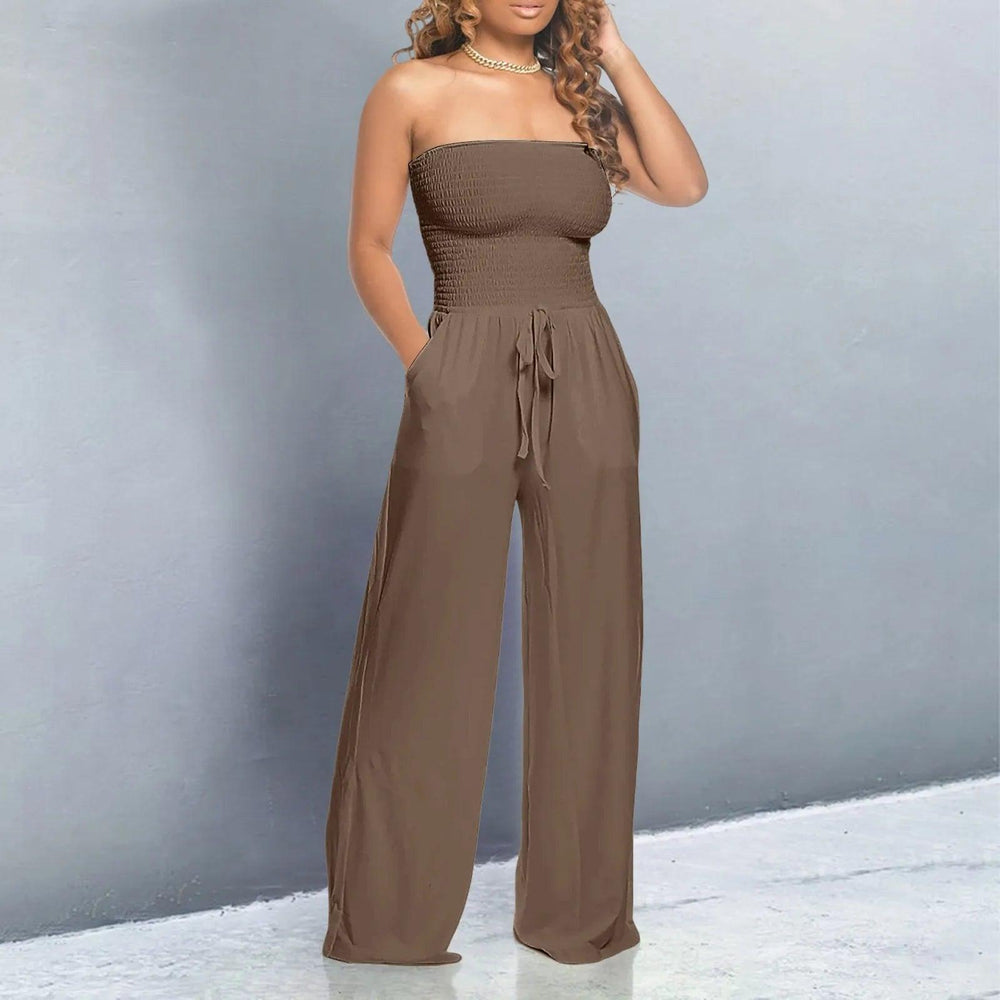 Summer Women Jumpsuits Rompers Sleeveless Strapless Lace Up Wide Leg Jumpsuit Sexy Night Club Party Bandage One Piece Outfits-THAT FASHION STORE