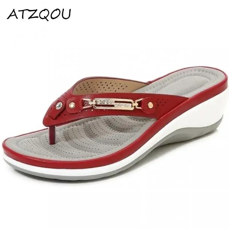 Women's Slippers Summer Metal Button Slides Shoes Wedges Leisure Flip Flops Wedge Beach Sandals Women Outside Platform Slippers-THAT FASHION STORE