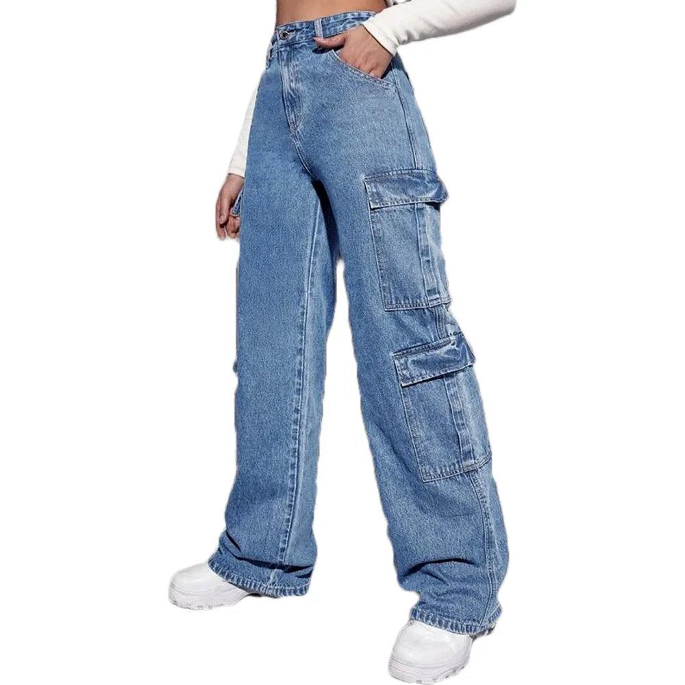 2023 Best Selling Y2K Style Women's Jeans Fashion Multi Pocket Loose Denim Straight Leg Pants Casual Female Cargo Jeans XS-L-THAT FASHION STORE