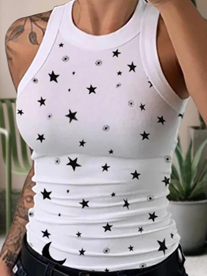 Summer Basic Elastic Tank Top Digital Printing T-shirt Women's O Neck Racerback Sexy Tank Top Stripe Print Sleeveless Tank Top-THAT FASHION STORE