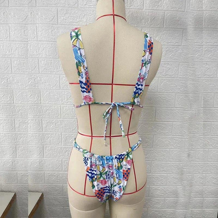 BEACHCICI Bikini 2 Piece Set Women Summer Sexy Fashion Printed Suspender Tie up Pleated Backless Lace Up Holiday Beach Swimsuit-THAT FASHION STORE