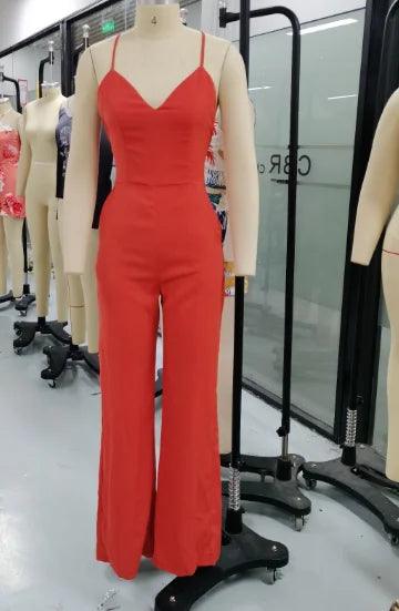 Sexy Women's Jumpsuit 2024 Spring/summer V Neck Solid Color Plain Halter Backless High Waist Loose Wide Leg Overall for Women-THAT FASHION STORE