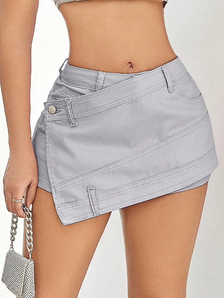 2023 Women Fashion Denim Mini Skort Rave Street Wrap Stretch Irregular A-Line Skinny Cargo Jean Shorts Mujer-THAT FASHION STORE