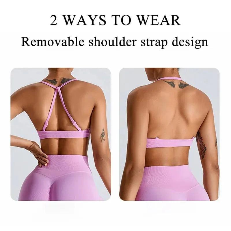 NCLAGEN Seamless Yoga Bra Push-up Crop Top Adjustable Thin Shoulder Fitness Top Women's Sports Vest Running Halter Gym Bralette-THAT FASHION STORE