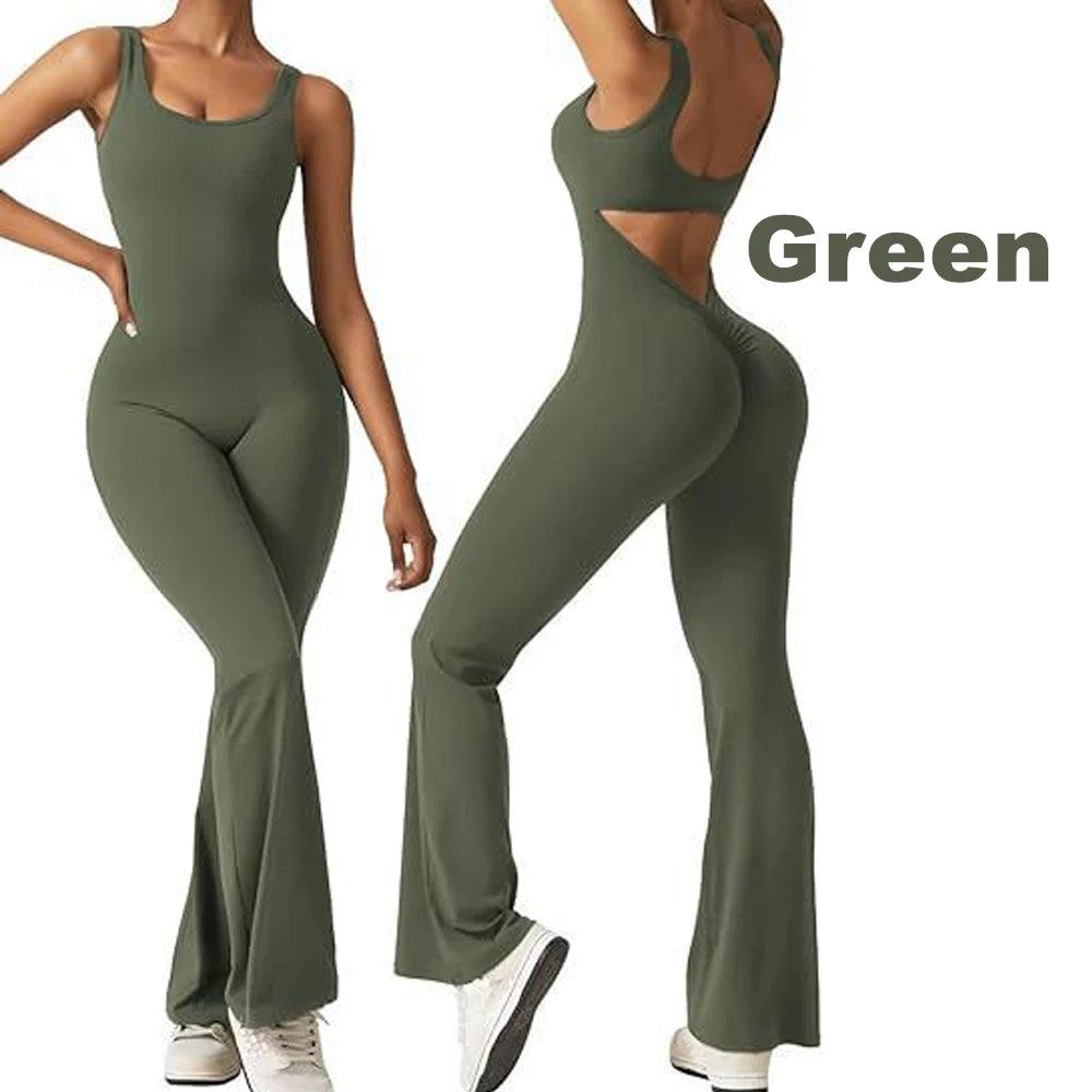 Women's Casual Fashion Halter U-neck Strapless Backless Sports Yoga Clothing Hip Lift One-piece Flared Pants-THAT FASHION STORE