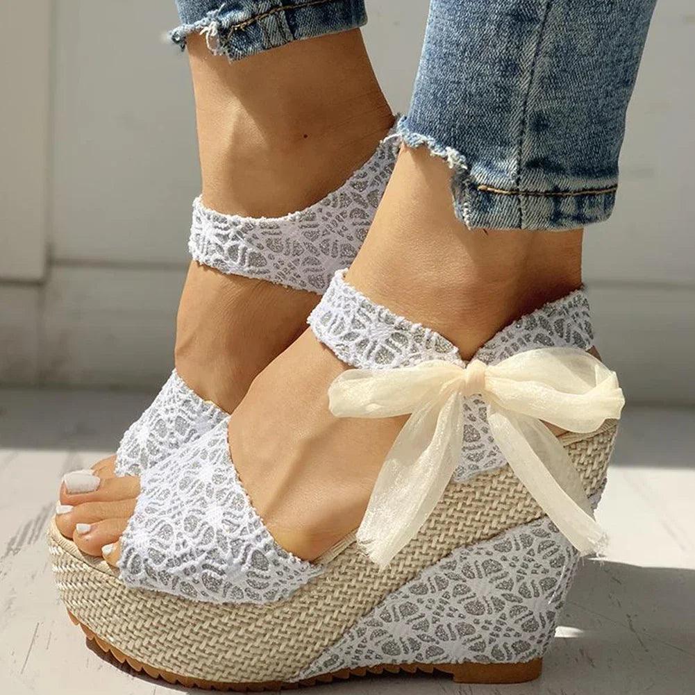 Lace Leisure Women Wedges Heeled Women Shoes 2022 Summer Sandals Party Platform High Heels Shoes Woman-THAT FASHION STORE