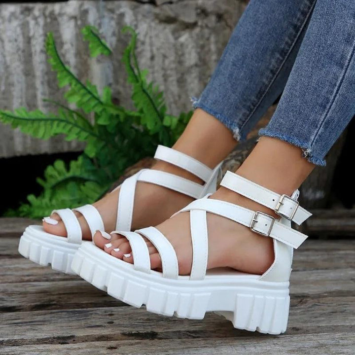 Fashion Chunky High Heels Roman Sandals for Women 2024 Summer Ankle Strap Plarform Sandals Woman Strap Thick Heeled Party Shoes-THAT FASHION STORE