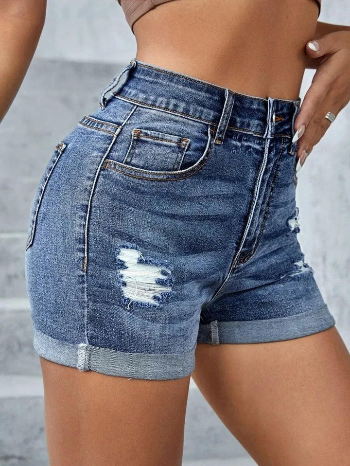 2023 Summer New Women's Mid-Waist Ripped Denim Shorts Fashion Sexy Elastic Rolled Skinny Jeans Shorts S-2XL Drop Shipping-THAT FASHION STORE