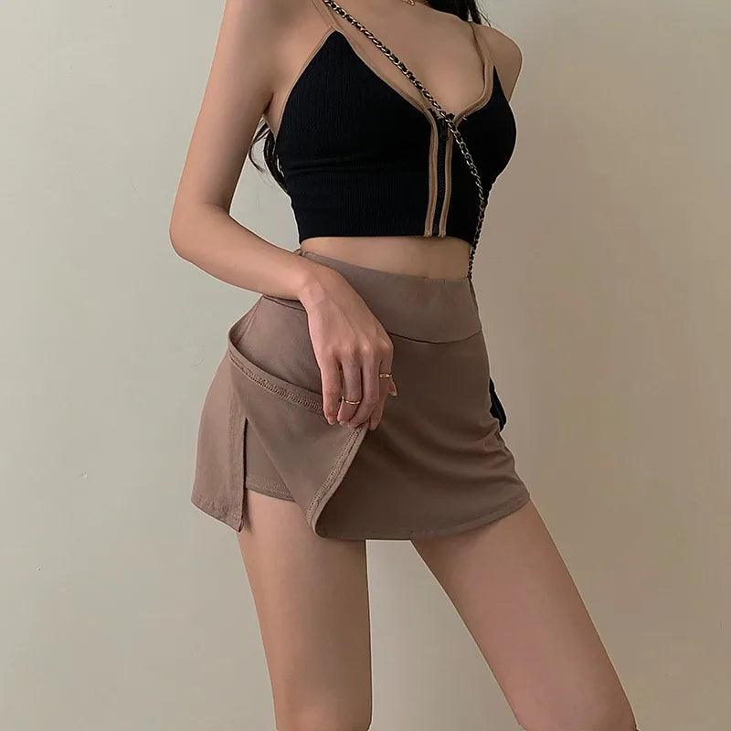 Tennis Skirt Women High Waist Sexy Girl Tight Bag Hip Short Skirt Summer Sports Culottes split A-line Mini skirt Y2K-THAT FASHION STORE