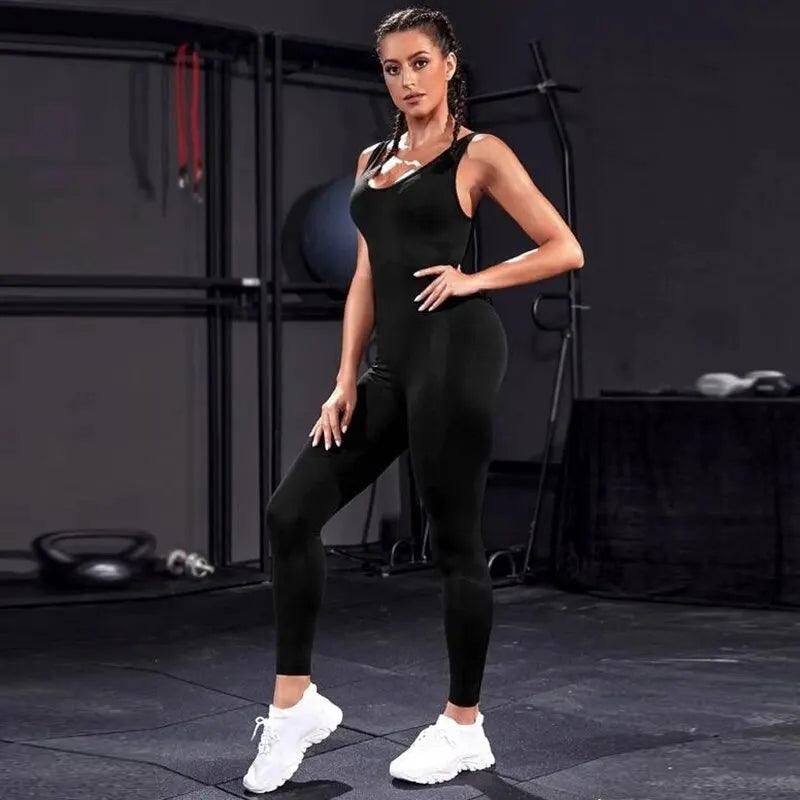 Solid Sleeveless Backless Low Neck High Waist Bodycon Jumpsuits For Women Casual Rompers Activity Jogger Suits Backless Bodysuit-THAT FASHION STORE